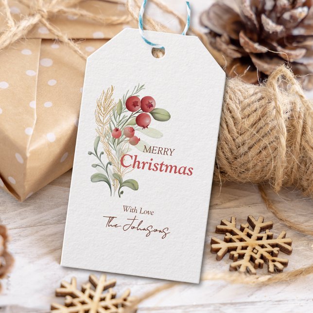 Stechpalmen-Beeren-Rustikale einfache Weihnachtsfe Geschenkanhänger (Von Creator hochgeladen)