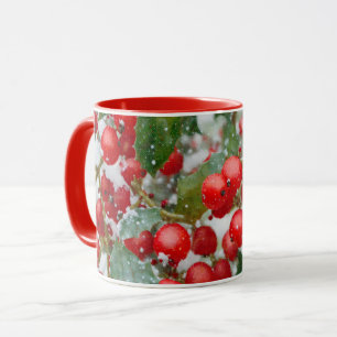 Stechpalmen-Beeren-Schnee-Feiertags-Kunst-Tasse Tasse