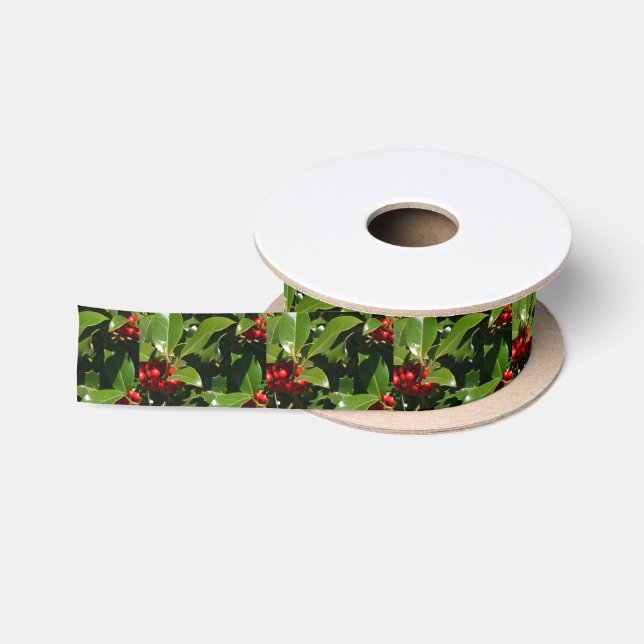 Stechpalmen-Beeren-WeihnachtsPackpapier Satinband (Spule)