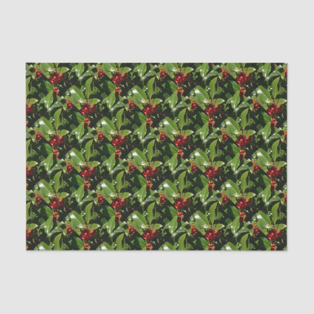 Stechpalmen-Beeren-WeihnachtsPackpapier Seidenpapier (Vorderseite)
