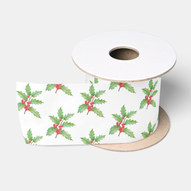 Stechpalmen-Beeren-Weihnachtspapier Satinband (Spule)