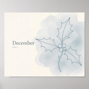 Stechpalmen-Botanik-Kunst Dezember Poster