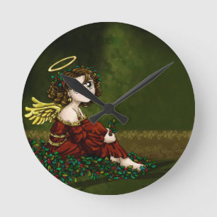 Stechpalmen-Engel Runde Wanduhr