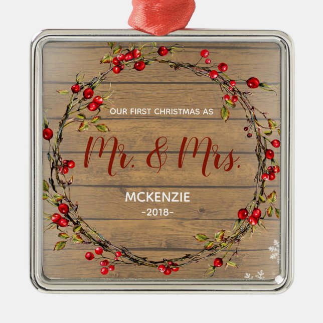 Stechpalmen-erstes Weihnachten als Herr u. Frau Ornament Aus Metall (Vorne)