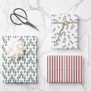 Stechpalmen-Grünmuster Weihnachtsgeschenke Geschenkpapier Set