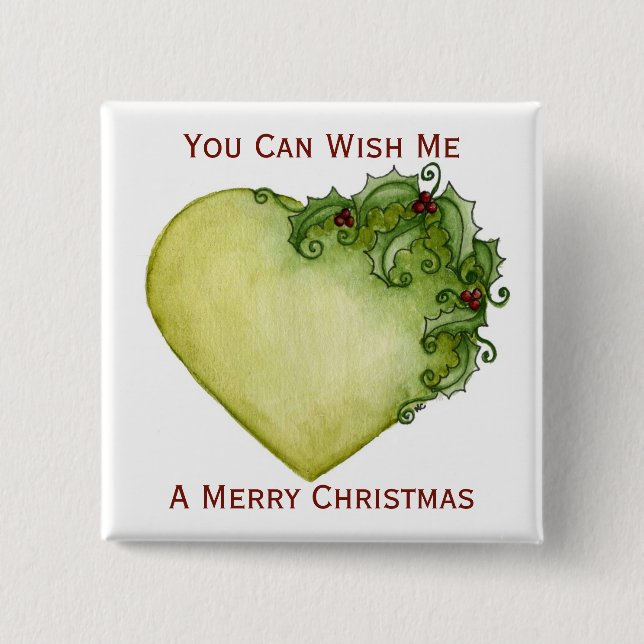 Stechpalmen-Herz-Baum-Knopf Button (Vorderseite)