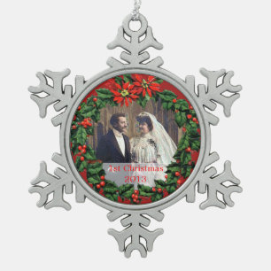 Stechpalmen-Kranz-1. Weihnachten verzieren Schneeflocken Zinn-Ornament