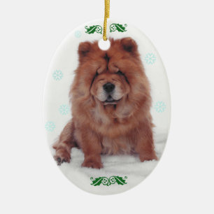 Stechpalmen-lustiges Chow-Chow Weihnachten Keramik Ornament