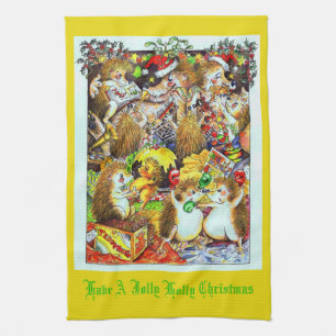 Stechpalmen-lustiges WeihnachtsIgels-Tee-Tuch Geschirrtuch