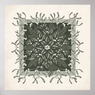 Stechpalmen-Mistel-Weihnachts-Mandala-Plakat Poster