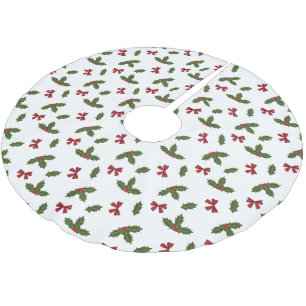 Stechpalmen-Pflanze und rote Schleifen Muster Polyester Weihnachtsbaumdecke