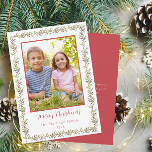 Stechpalmen-Rot-Beeren-Rand Familien-Weihnachtskar Einladung