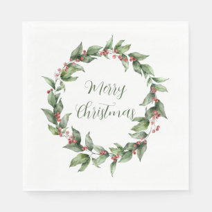 Stechpalmen-Rotbeer-Kranz Weihnachten Serviette