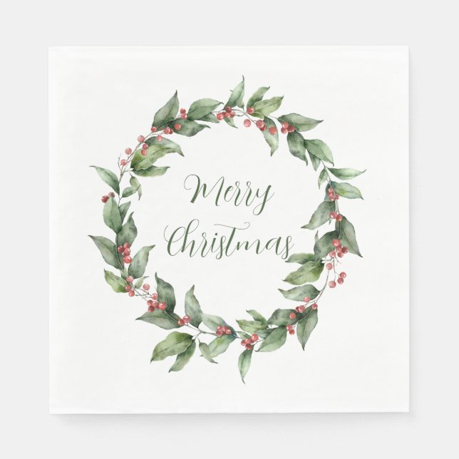 Stechpalmen-Rotbeer-Kranz Weihnachten Serviette (Vorderseite)