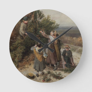 Stechpalmen-Sammler (w/c und bodycolour) Runde Wanduhr