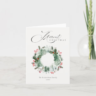 Stechpalmen-Tannenbaum Roter Weihnachtskranz Feiertagskarte
