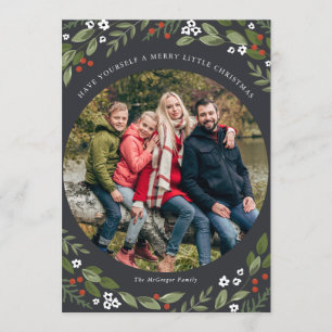 Stechpalmen-und Beeren-WeihnachtsFoto-Karte Einladung