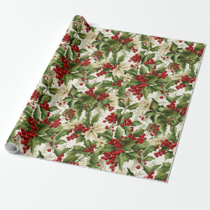 Stechpalmen und Weihnachtssterne Geschenkpapier