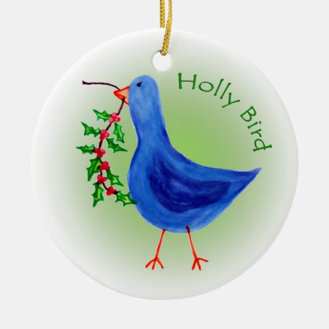 Stechpalmen-Vogel mit grünem Hintergrund Keramikornament (Vorne)