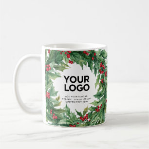 Stechpalmen-Weihnachts-Logo-Text für Unternehmen Kaffeetasse
