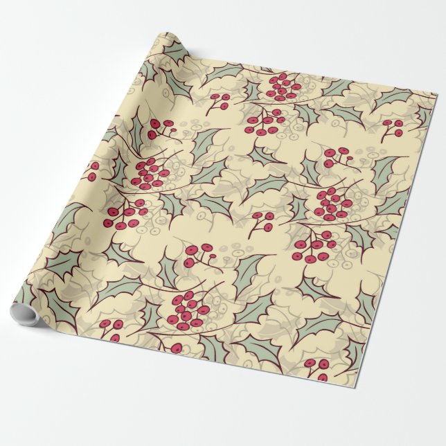 Stechpalmenbeeremuster-Design Geschenkpapier (Ungerollt)