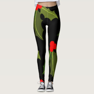 Stechpalmenblatt- und Beerenmuster-Leggings Leggings