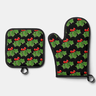 Stechpalmenblätter Stechpalmenbeeren lustige Feier Ofenhandschuh & Topflappen-Set