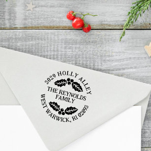 Stechpalmenblätter und Beeren Weihnachts-Rücksende Gummistempel