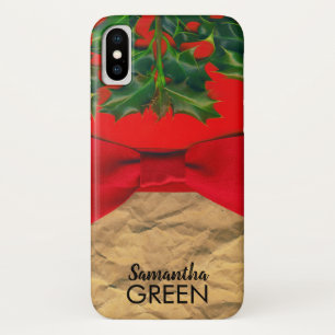 Stechpalmenblätter und rotes Band Monogramm Case-Mate iPhone Hülle