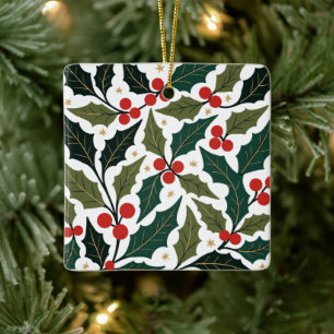 Stechpalmenblätter und sternförmiges Retro-Modern Keramikornament