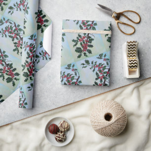 Stechpalmenzweig im Winterschnee von Alfred Fox Geschenkpapier
