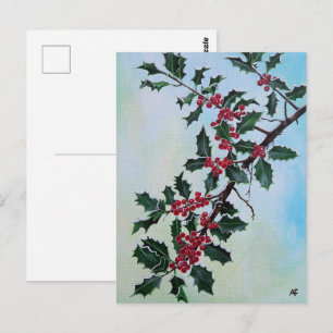 Stechpalmenzweig im Winterschnee von Alfred Fox Postkarte