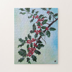 Stechpalmenzweig im Winterschnee von Alfred Fox Puzzle