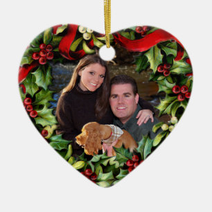Stechpalmewreath-Herz-Foto-personalisierte Keramikornament