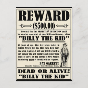 Steckbrief Billy the Kid Postkarte