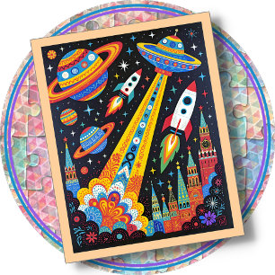 STECKPUZZLE - Retro Weltraum (Toll für Anfänger!) Puzzle