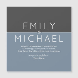 "Steel Blue MAGNETIC Wedding Save the Date Invite Magnetkarte