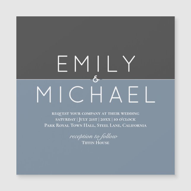 "Steel Blue MAGNETIC Wedding Save the Date Invite Magnetkarte (Vorderseite)