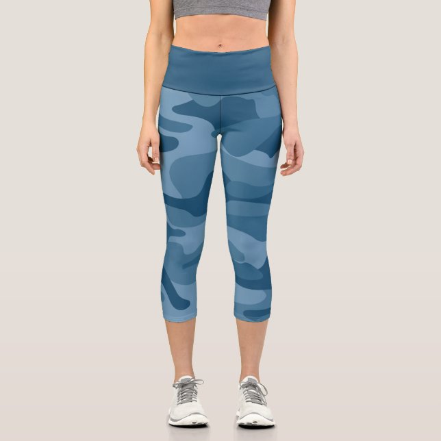 Steel Blue Monocolor Camouflage Capri Leggings (Vorderseite)