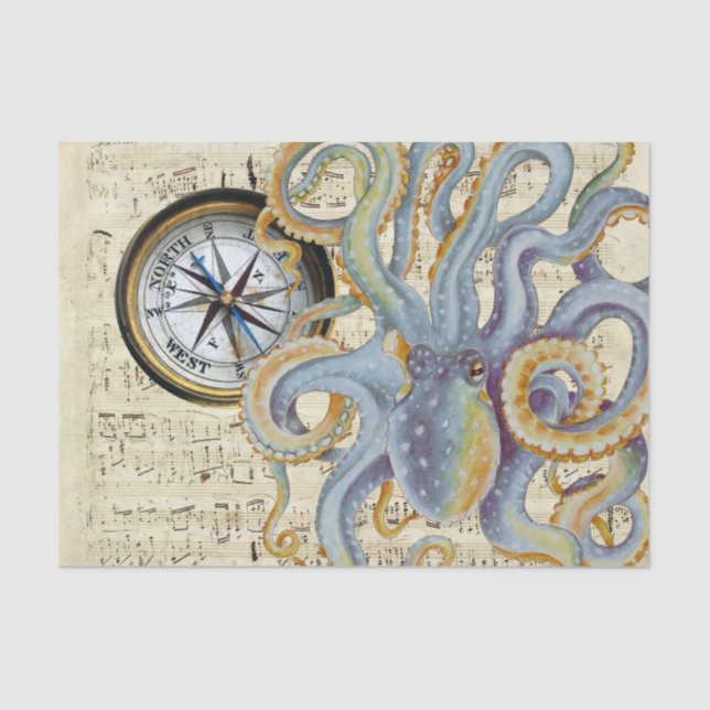 Steel Blue Octopus Music Compass Seidenpapier (Vorderseite)
