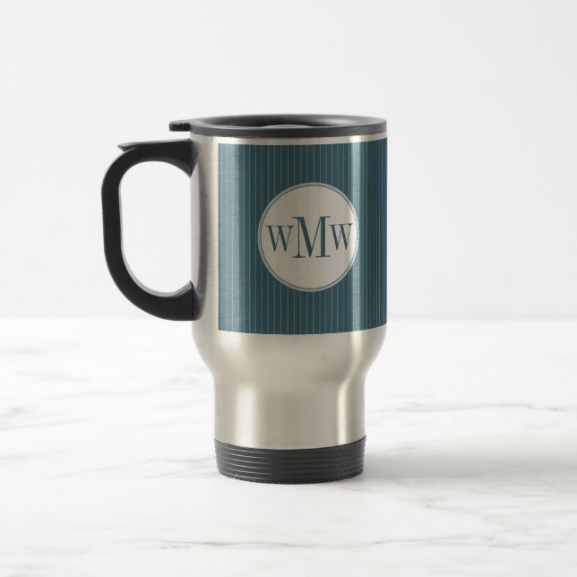Steel Blue Pinstripe Monogram Reisebecher (Links)