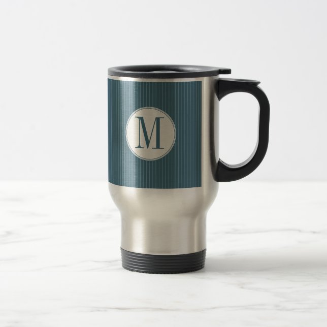 Steel Blue Pinstripe Single Monogram Tasse (Rechts)