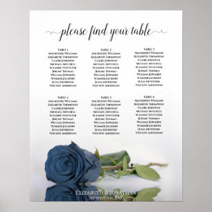 Steel Blue Rose 6 Table Wedding Chart Poster