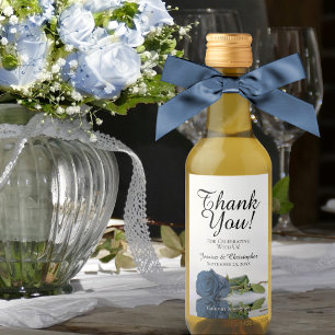 Steel Blue Rose Elegant Wedding Danke Mini Weinetikett