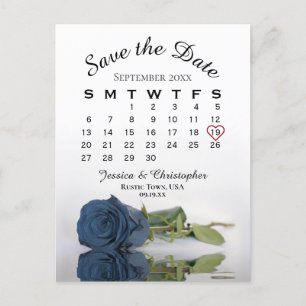 Steel Blue Rose Wedding Calendar Save the Date Ankündigungspostkarte