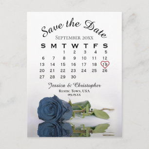 Steel Blue Rose Wedding Calendar Save the Date Ankündigungspostkarte