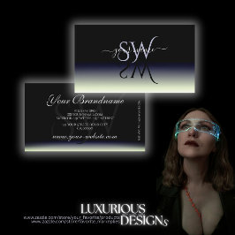 Steel Blue Schwarz-weiß Gradient Shadow Initials Visitenkarte