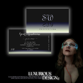 Steel Blue Schwarz-weiß Gradient Shadow Monogram Visitenkarte