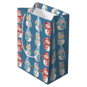 Steel Blue Snowmen Medium Geschenktasche Mittlere Geschenktüte
