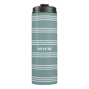 Steel Blue Stripes Custom Monogram Tumbler Thermosbecher
